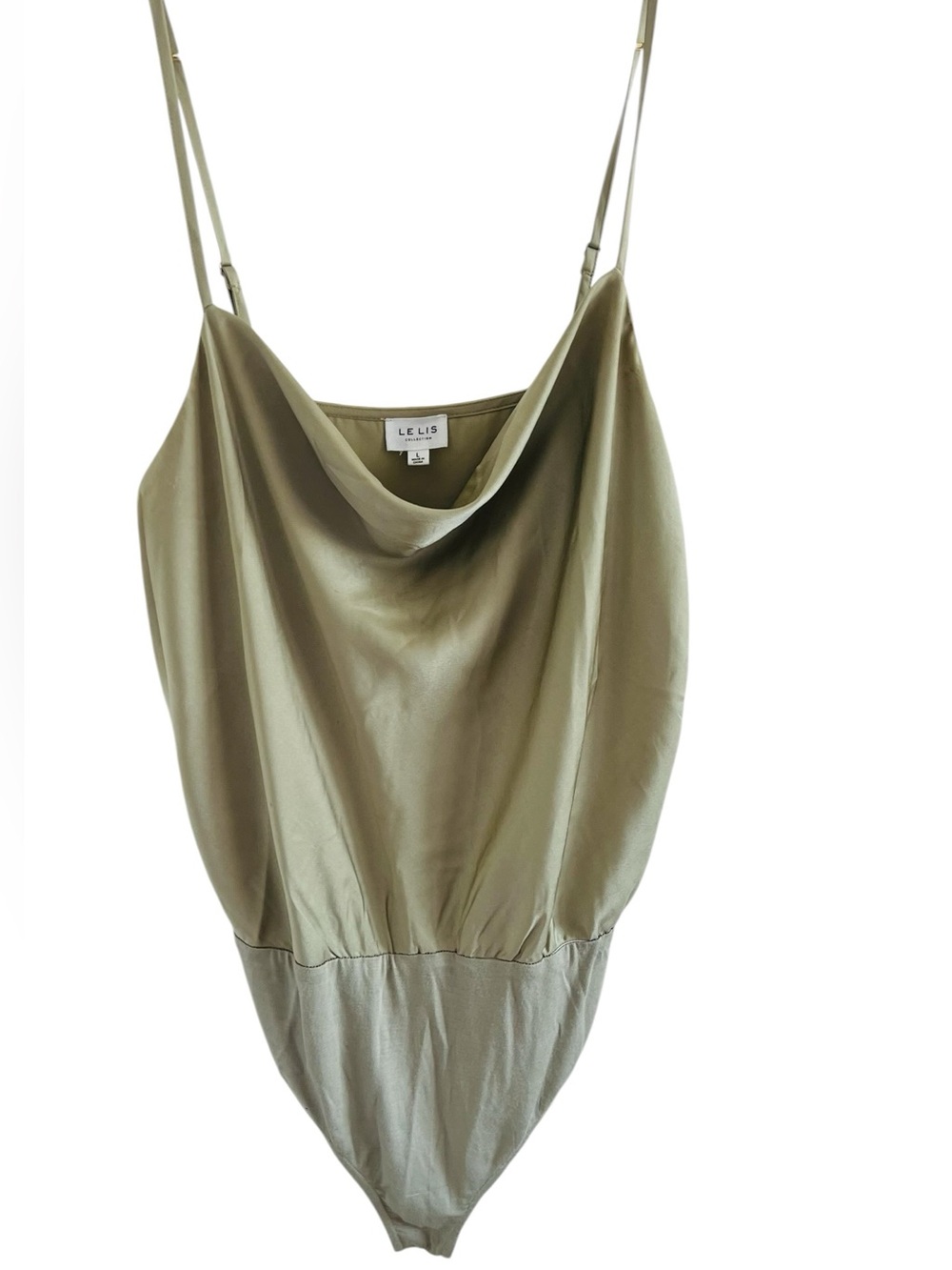 Le Lis Olive Satin Olive Scoop Neck Bodysuit